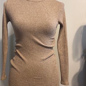 Elegant Tan Ribbed Knit Dress